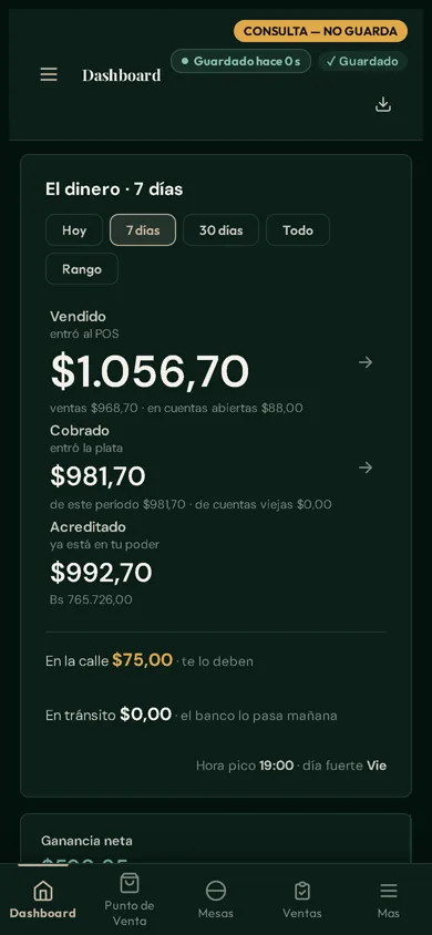 POSi en el teléfono: el tablero del día con lo vendido, lo cobrado y lo acreditado